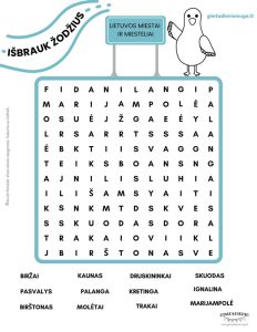 kelionės žaidimas vaikams išbrauk žodžius