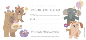 vaikų gimtadienis kvietimai žvėrelių tema